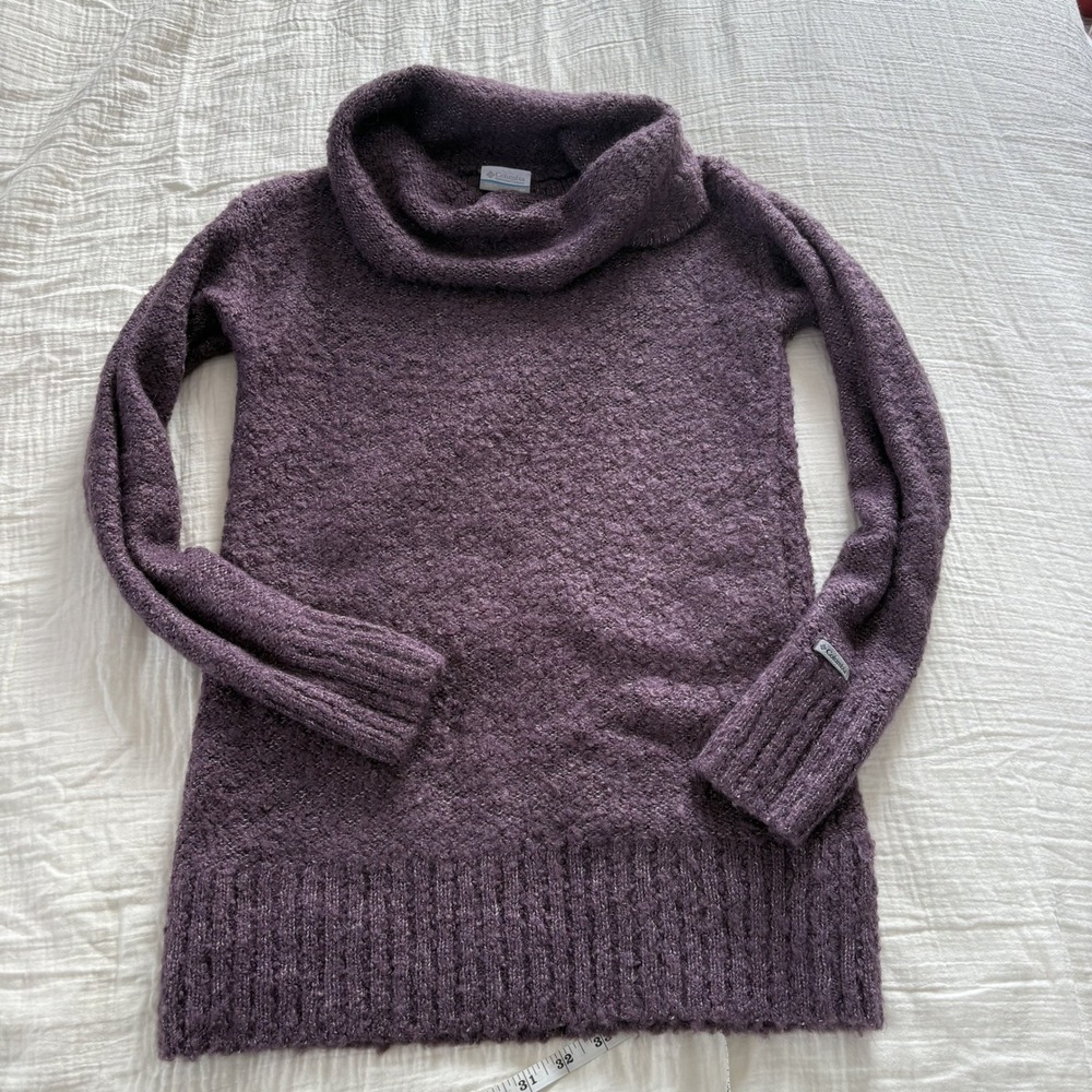 Columbia Sweater Cowl Neck Wool Blend Purple Marl Knit Outdoor Cozy XS
